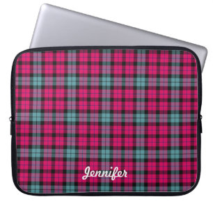 Capa Para Notebook Padrão de Xadrez de Tartan Azul-Rosa-Quente