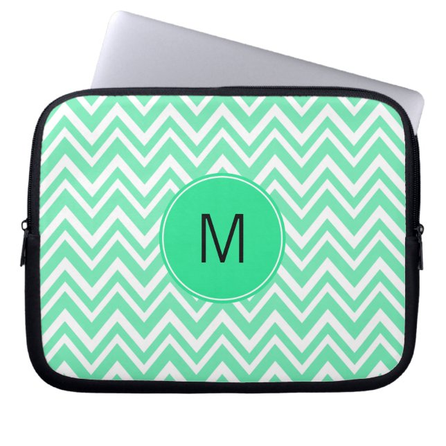 Capa Para Notebook Padrão de Ziggag Verde de Seafoam Monogramado (Frente)