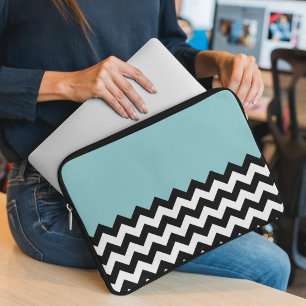 Capa Para Notebook Padrão de ziguezague preto e branco, Chevron, azul