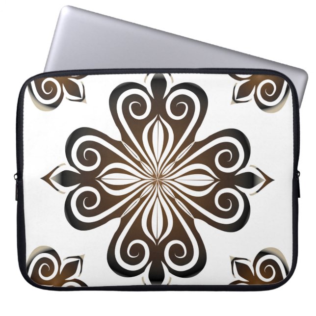 Capa Para Notebook Padrão decorativo do motif barroco marrom com Flo (Frente)