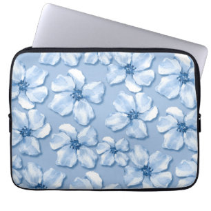 Capa Para Notebook Padrão delicado com flores azuis 8