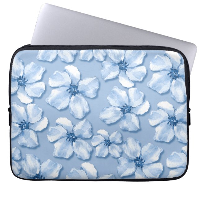 Capa Para Notebook Padrão delicado com flores azuis 8 (Frente)