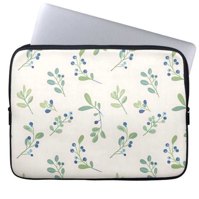 Capa Para Notebook Padrão Delicado de Mirtilo e Eucalipto (Frente)