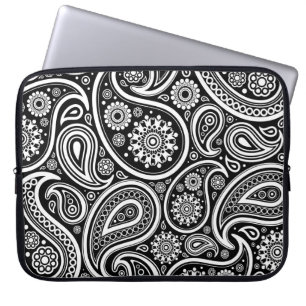 Capa Para Notebook Padrão do Paisley Retro Preto e Branco
