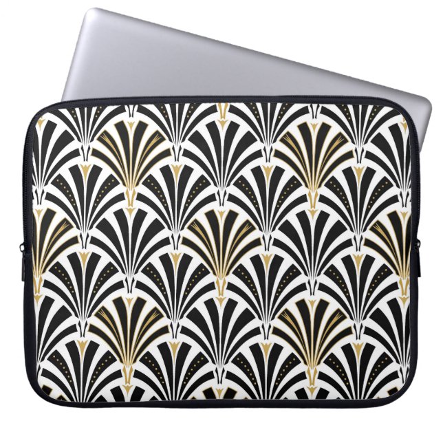 Capa Para Notebook Padrão do ventilador Art Deco - preto e branco (Frente)