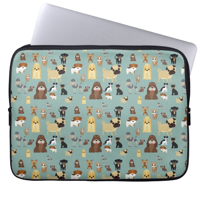 Capa Para Notebook padrão dos cães de segundo plano turquesa (Frente)