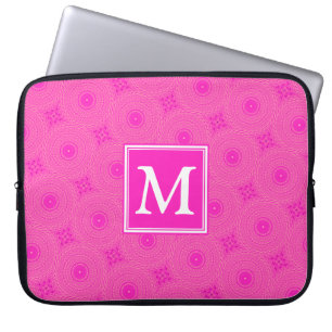 Capa Para Notebook Padrão dos círculos rosa a quente do monograma