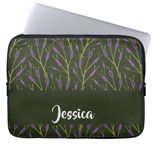 Capa Para Notebook Padrão dos ramos florais roxos e castanhos (Frente)