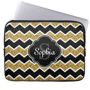 Capa Para Notebook Padrão Dourado de Glitter Glitter Branco Preto