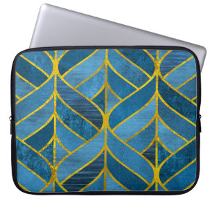 Capa Para Notebook Padrão Dourado do Grunge Azul