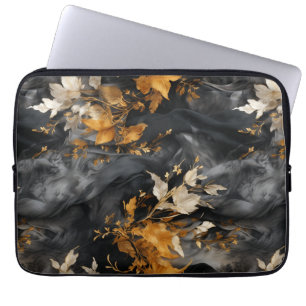 Capa Para Notebook Padrão Dourado Floral Elegante Preto