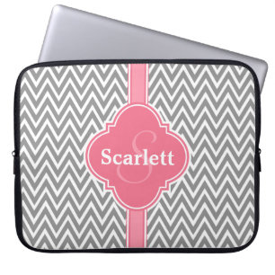 Capa Para Notebook Padrão e Monograma da Cinza Branca Rosa
