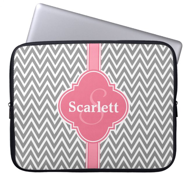 Capa Para Notebook Padrão e Monograma da Cinza Branca Rosa (Frente)