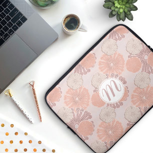 Capa Para Notebook Padrão e Monograma do Flor Dourado rosa