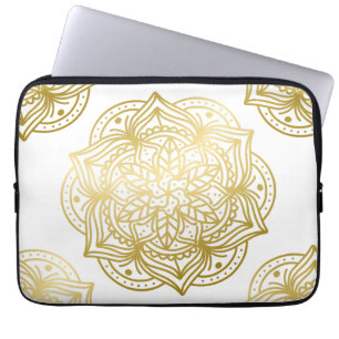 Capa Para Notebook Padrão Elegante de Mandala Dourada e Branca