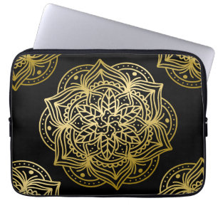 Capa Para Notebook Padrão Elegante Dourado e Black Mandala