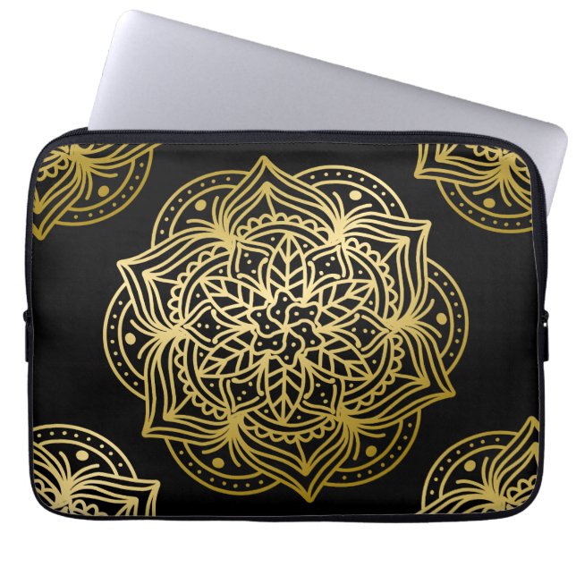 Capa Para Notebook Padrão Elegante Dourado e Black Mandala (Frente)