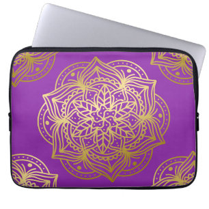 Capa Para Notebook Padrão Elegante Dourado e Purpel Mandala