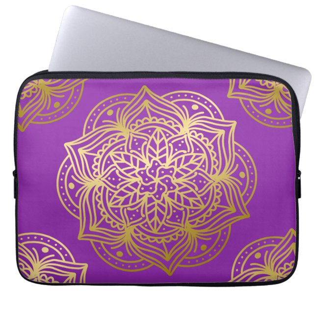 Capa Para Notebook Padrão Elegante Dourado e Purpel Mandala (Frente)