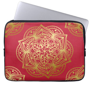 Capa Para Notebook Padrão Elegante Dourado e Red Mandala