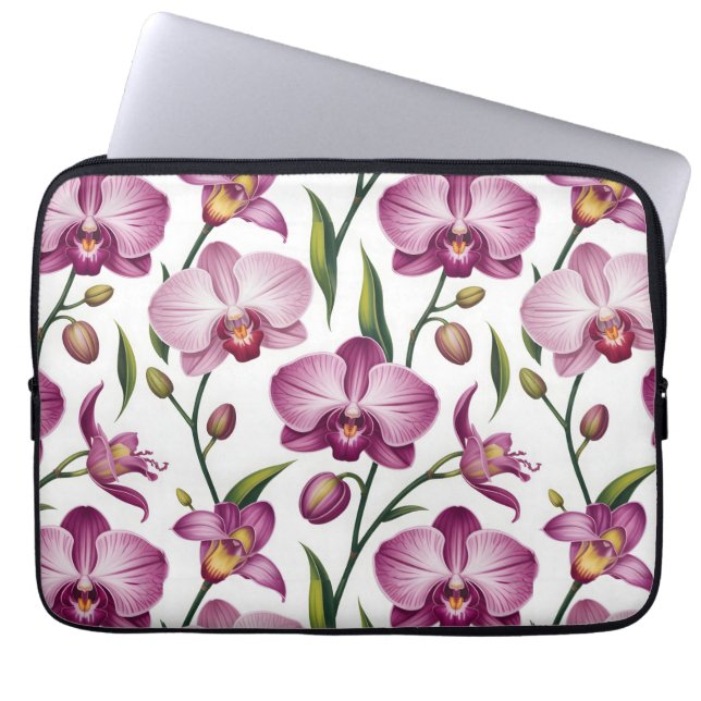 Capa Para Notebook Padrão Elegante e Contínuo de Orquídea Roxa e Rosa (Frente)