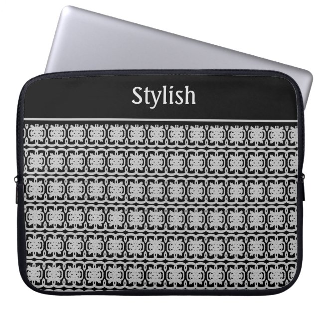 Capa Para Notebook Padrão Elegante em Preto e Cinza Prata (Frente)