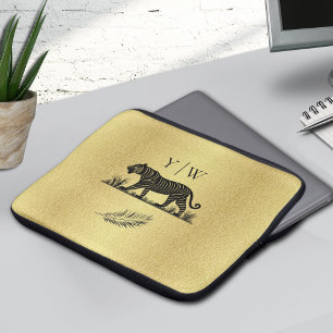 Capa Para Notebook Padrão Elegante Monograma Preto Dourado