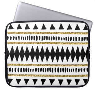 Capa Para Notebook Padrão Étnico Dourado negro