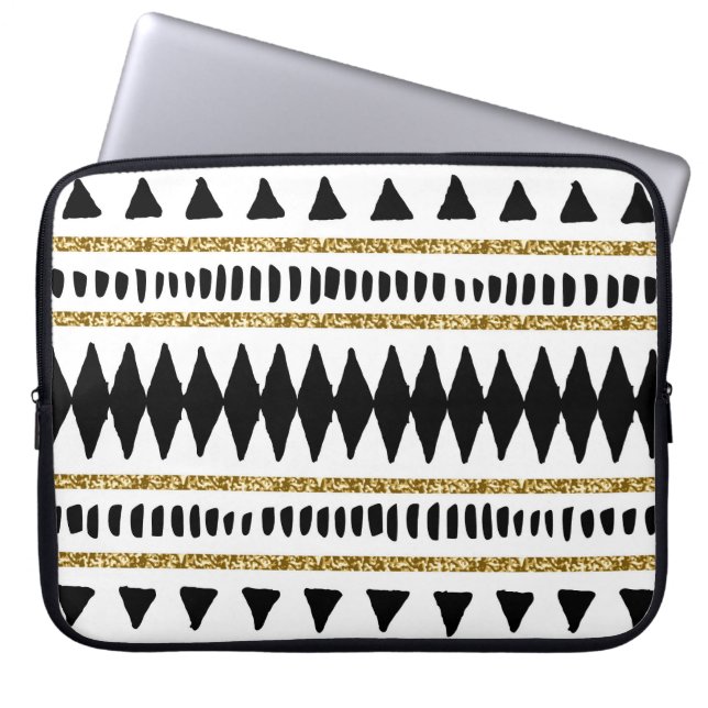 Capa Para Notebook Padrão Étnico Dourado negro (Frente)