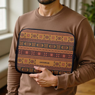 Capa Para Notebook Padrão Étnico Tribal Boho de Terracota Tradicional