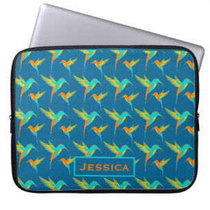 Capa Para Notebook Padrão Exótico de Aves Humanas Azul Personalizado