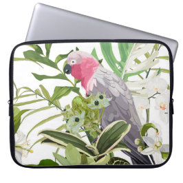 Capa Para Notebook Padrão exótico tropical com papagaio e flores