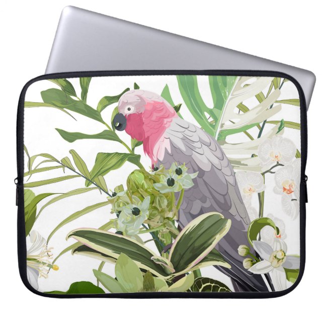 Capa Para Notebook Padrão exótico tropical com papagaio e flores (Frente)