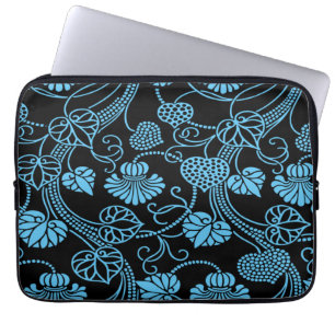Capa Para Notebook Padrão Floral Anterior Preto em Azul