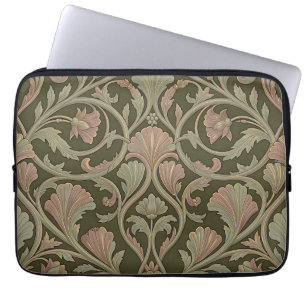 Capa Para Notebook Padrão Floral Art Nouveau Verde Escuro Rosa Vintag