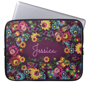 Capa Para Notebook Padrão Floral Atarefado Colorido Roxo Personalizad