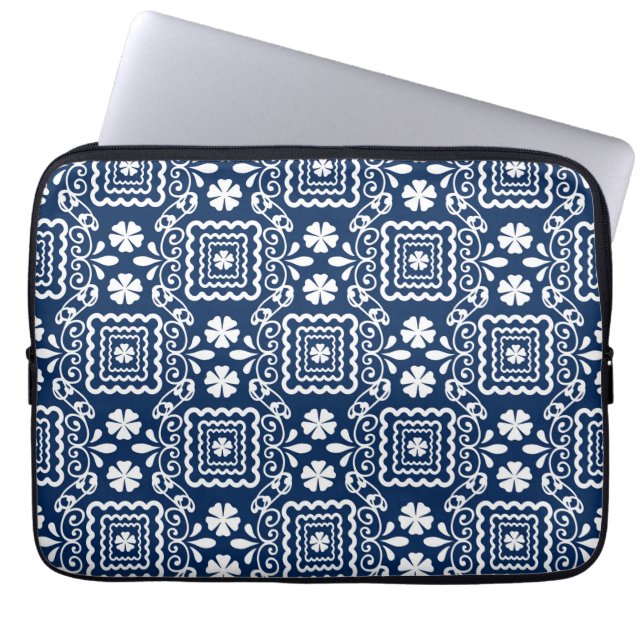Capa Para Notebook padrão floral azul branco, retrógrado, 60 (Frente)