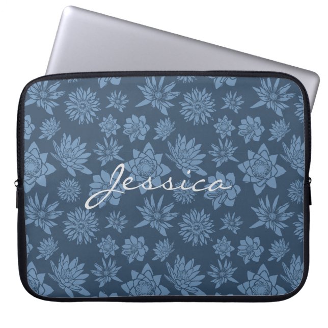 Capa Para Notebook Padrão Floral Azul Escuro bonito (Frente)
