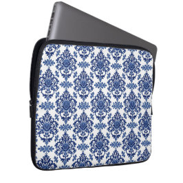 Capa Para Notebook Padrão Floral Barroco de Luxo Azul Real e Branco