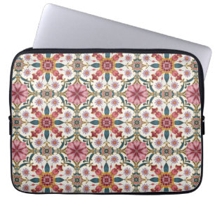 Capa Para Notebook Padrão Floral Boho em Vermelho, Rosa e Turquesa