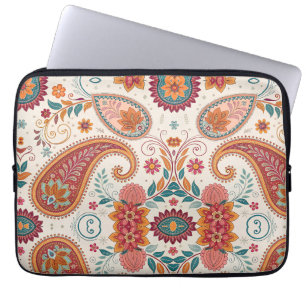 Capa Para Notebook Padrão Floral Boho Paisley Branco Vibrante