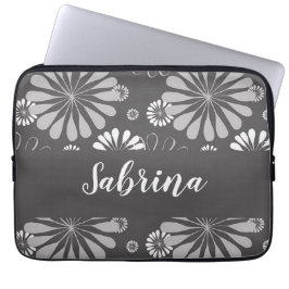 Capa Para Notebook Padrão floral branco e cinza
