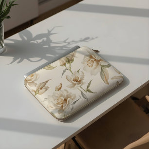 Capa Para Notebook Padrão Floral Branco em Aquarela Delicada