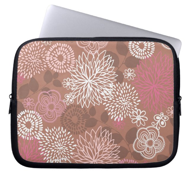 Capa Para Notebook Padrão Floral Castanho e Rosa (Frente)