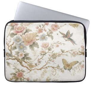 Capa Para Notebook Padrão Floral Chinês Vintage com Beija-flor