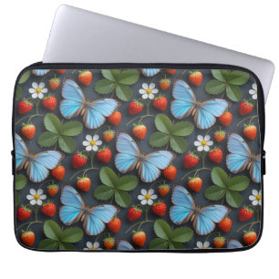 Capa Para Notebook Padrão Floral com Borboletas Azuis Morpho