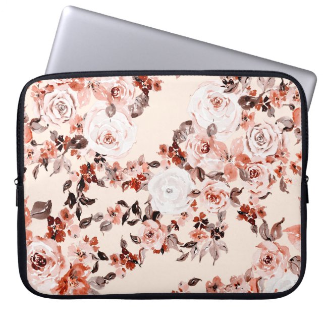 Capa Para Notebook Padrão floral da vindima de aquarelas, castanho (Frente)