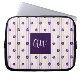 Capa Para Notebook Padrão Floral das Iniciais Blush & Violet Stripes