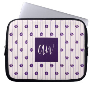 Capa Para Notebook Padrão Floral das Iniciais Blush & Violet Stripes