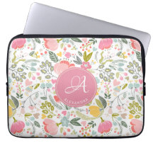 Padrão Floral de Aquarela em Coral Rosa com Nome e